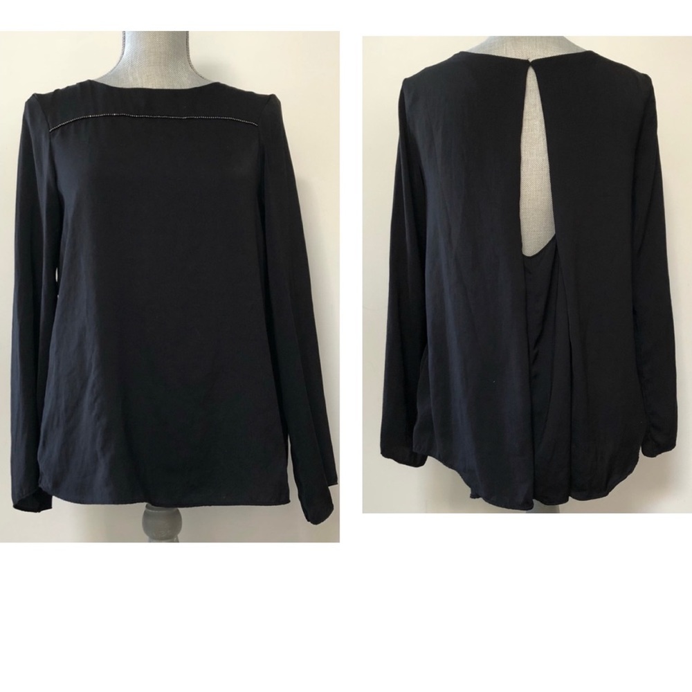 Zara silky open back beaded studded blouse long sleeve black colour